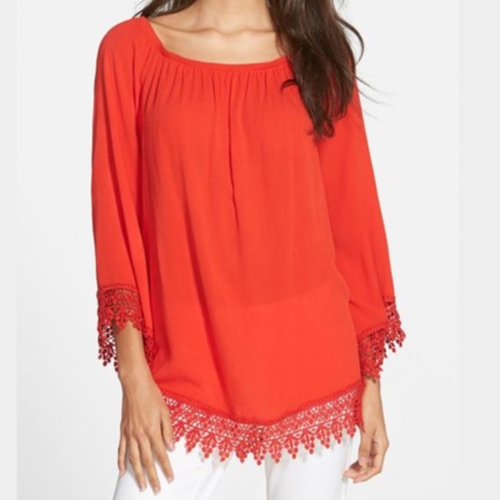 Socialite Red Lace Trim‎ Tunic Top/Dress